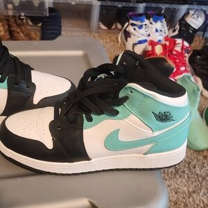 Nike Air Jordan 1 Mid Black and Teal Sneakers